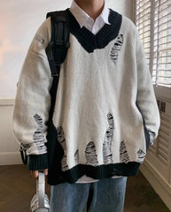 Bangchan Distressed V-Neck Sweater