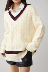 Beige Contrast-Trim V-Neck Sweater | Jin – BTS