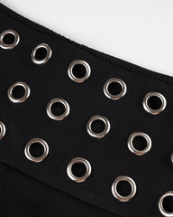 Ningning Black Eyelet Belted Wrap Shorts