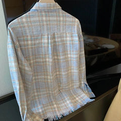 Suga Blue Plaid Raw-Hem Shirt