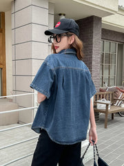 Jin Short-Sleeve Oversized Denim Shirt