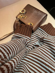 Jimin Mocha Striped Distressed Sweater