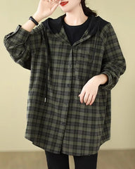 Jungkook Olive Plaid Hooded Shirt