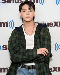 Jungkook Olive Plaid Hooded Shirt