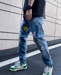 Jimin Patchwork Distressed Jeans
