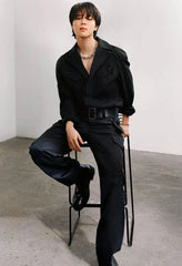 Jimin Noir Belted Overall Jumpsuit