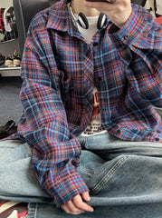 Jin Red Blue Plaid Oversized Shirt