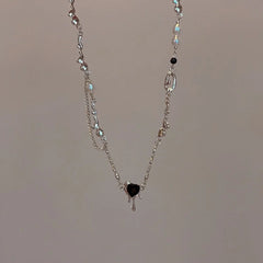 Karina Silver Dripping Black Heart Necklace