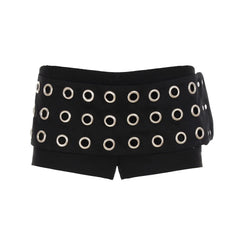 Ningning Black Eyelet Belted Wrap Shorts