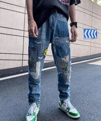 Jimin Patchwork Distressed Jeans