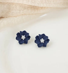Jimin Navy Flower Gem Earrings