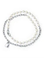 Jimin Silver Chain Pearl Padlock Necklace